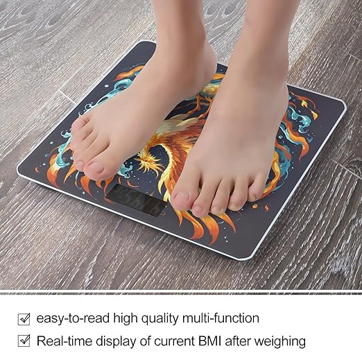 Fire and Water Phoenix Scale for Body Weight Highly Accurate Digital Bathroom Body Scale Digital Bathroom Scales for People Anti-Slip Large LCD Display Smart Scales
