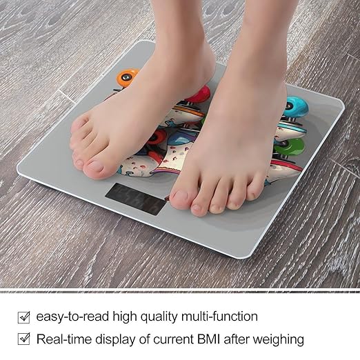 Retro Roller Skates Colorful Weight Scale Digital Electronic Scales Bathroom Scale Larg LCD Backlight Display High Precisio MeasurementsTempered Glass