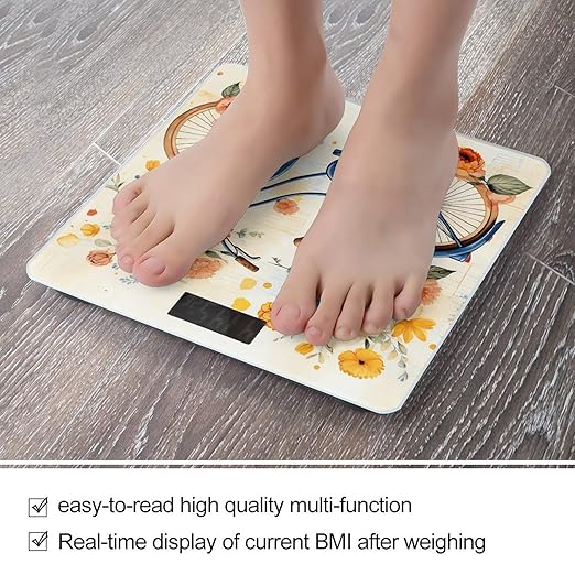 Flower Bicycle Bathroom Scale Rounded Smart Scale for Body Weight Automatic Power On/Off Weight Scales Accurate Bathroom Digital Scales for Pet Home Bedroom Kitchen