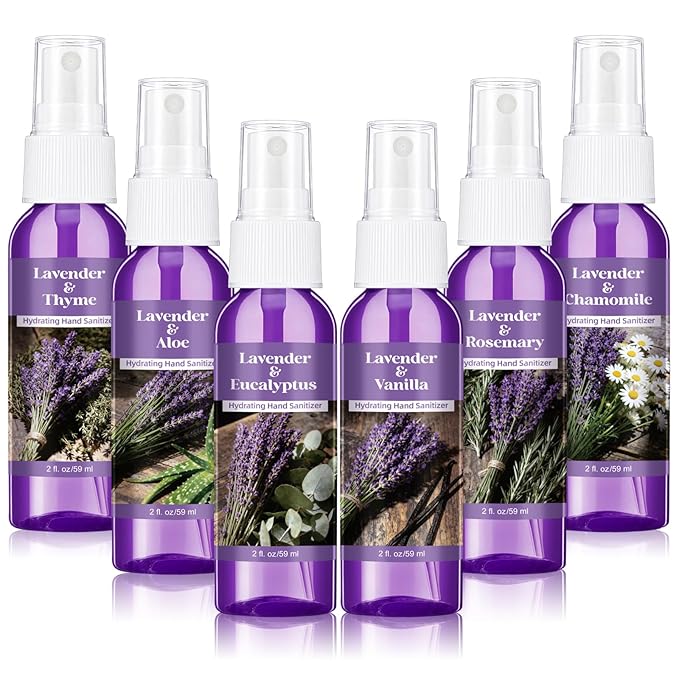 12 Pcs Lavender Hand Sanitizer Spray Bulk Scented Hydrating Hand Sanitizer Spray Travel Size 2 Fl oz Portable Pocket Bottle for Women Men Adults Office Family School Christmas Stocking Stuffers
