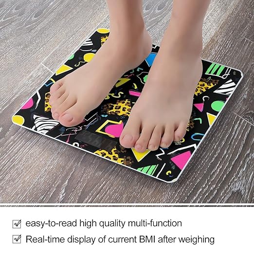 Women's Digital Bathroom Weighing Scale Automatic Switch Energy Saving Scale Smart Scale for Body Weight Geometric Checkered Zebra Tiger Leopard Print Retro 80s 90s Black