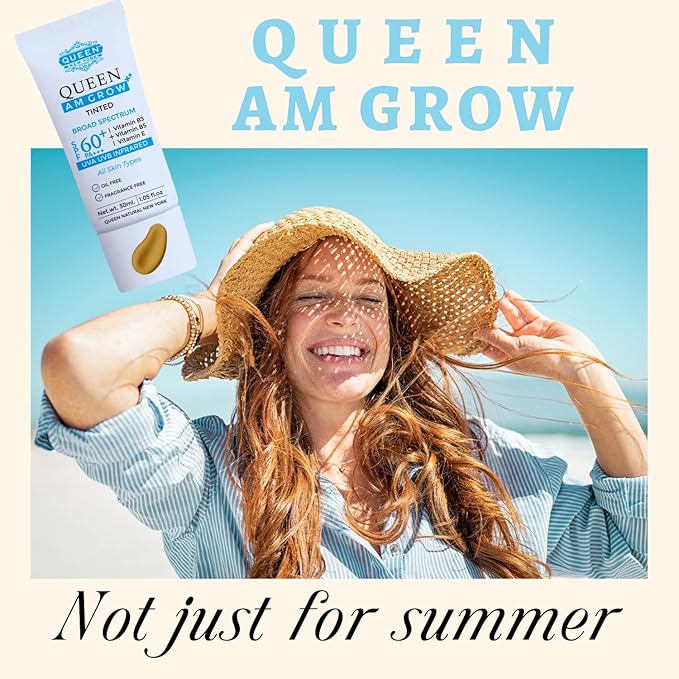 QUEEN AM GLOW | TINTED SunScreen SPF 60 PA+++Primer-Face Moisturizer- Vitamin B3 B5 E- Non-Greasy Silky Touch-oil free fragrance free by QUEEN NATURAL NEW YORK (Pack of 2)