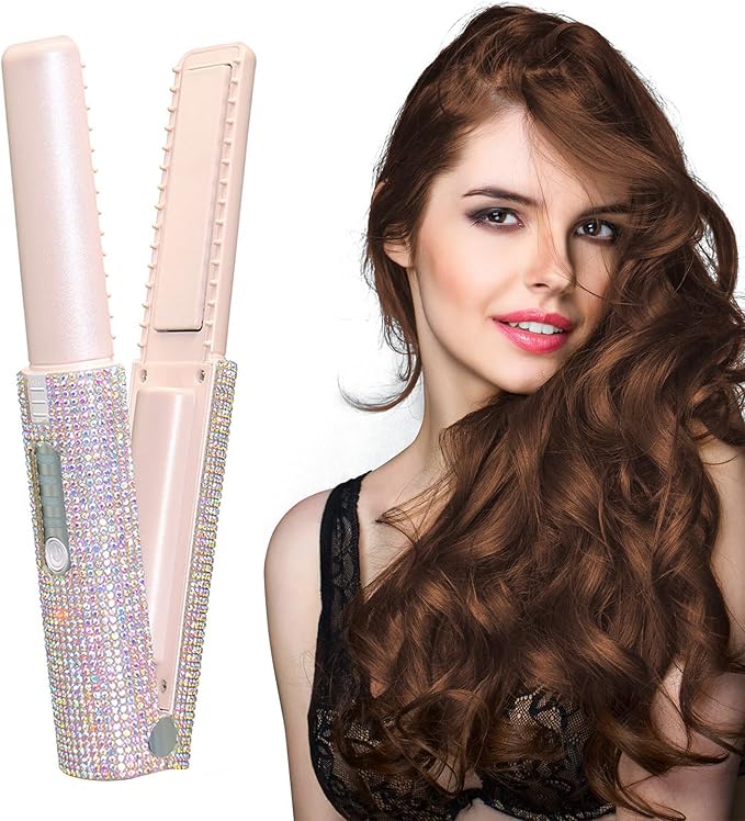 Travel Flat Iron 2 in 1 Hair Curler and Straightener Rechargeable Hair Straightener Portable Straightening Iron Flat