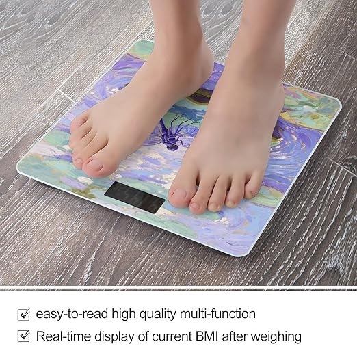 Water Lily Dragonfly Scale for Body Weight Sturdy Tempered Glass Weighing Scales with LCD Display Accurate Digital Bathroom Scale Convenient Body Fat Smart Scales Easy Read