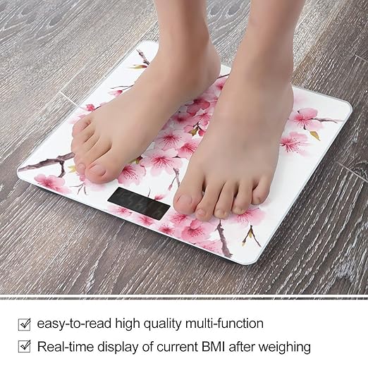 Cherry Blossom Bathroom Scale Rounded Smart Scale for Body Weight Automatic Power On/Off Weight Scales Accurate Bathroom Digital Scales for Pet Home Bedroom Kitchen