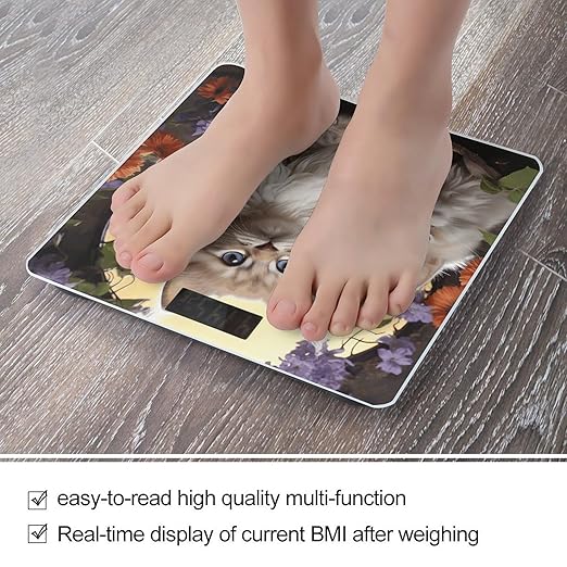 Cat Flowers Bathroom Scale Ultra-Bright Liquid Crystal Screen Weight Scale Accurate Bathroom Body Scales for Body Weight Bathroom Pet Home Bedroom Gift-Giving