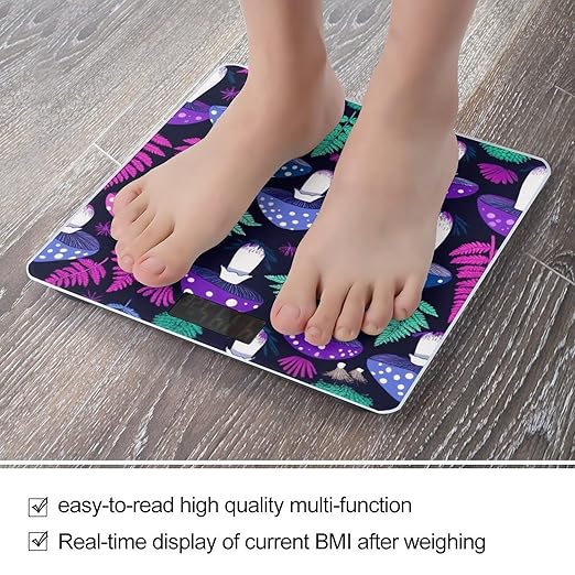 Women's Fashion Automatic Switch Digital Bathroom Weighing Scale Smart Scale Trippy Purple Blue Mushrooms