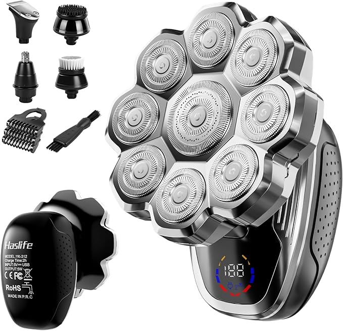 Electric Razor for MenHead Shavers for Bald MenElectric Shavers for Men with Wet &amp Dry Bald Head Shaver 9D Floating 5-in-1 Body Shavers Comes with Magnetic Detachable Blades