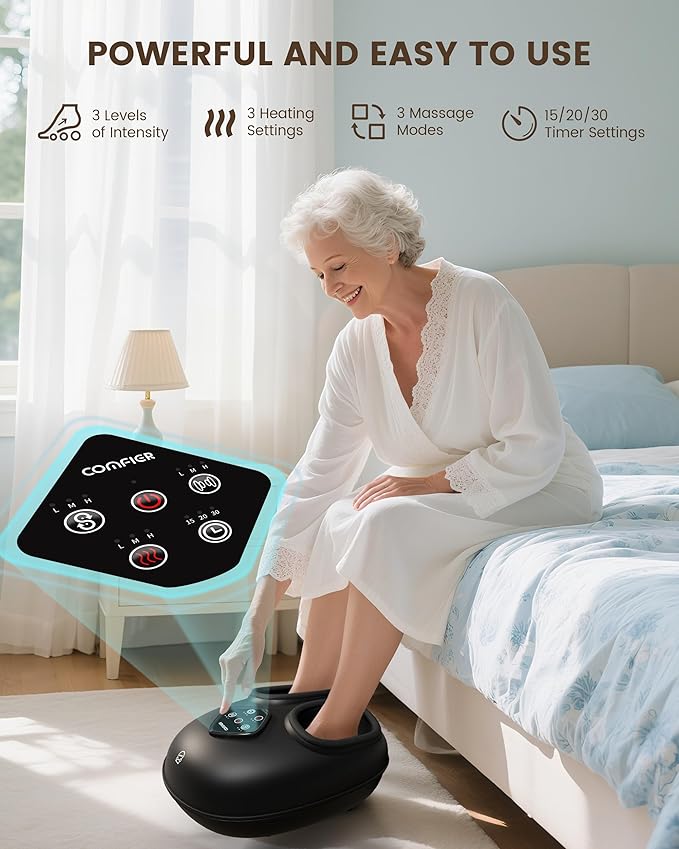 COMFIER Shiatsu Foot Massager with Heat Electric Foot Massager for NeuropathyRolling CompressionPlantar Fasciitis ReliefExtra Large Foot Up to Size 14
