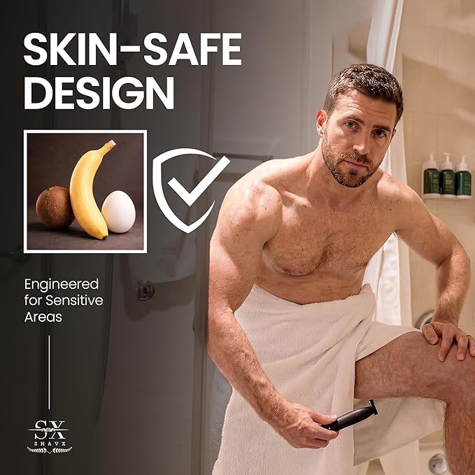 Electric Body Hair Trimmer &amp Beard Shaver for Men – Pubic &amp Groin Hair Ball Groomer – Skin-Safe for Sensitive Areas Chest &amp Legs – Dual Blade Wet/Dry IPX6 Waterproof Rechargeable with 3