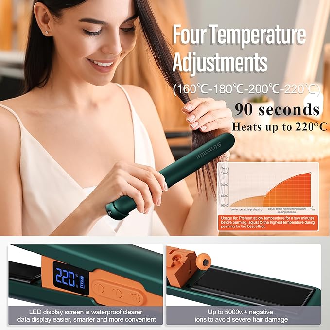 Cordless Hair Straightener 10000mAh Rechargeable Flat Iron Portable Travel Straightener with Negative Ion LED Screen &amp 3D Floating Plates 4 Adjustable Tempe 2 in 1 Straightener and Curler
