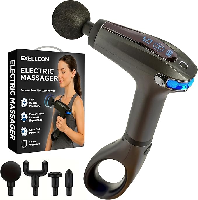 Massage Gun Deep Tissue | Percussion Massager for Back and Neck Pain Relief | Portable Handheld Muscle Massage Guns | Travel-Friendly Carry Case | Rechargable Extended Ergonomic Handle