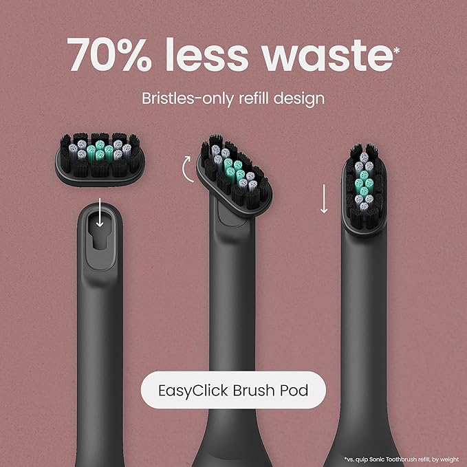quip Ultra Brush Pod Refill Heads - 4 Pack - Verified quip Brush Head Refills for Sonic Electric Toothbrushes - Soft Bristles Compact - Last 3 Months Each - Black