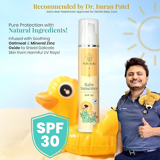 Pure Aura Baby's Sunshine Shield Duo Ayurvedic Sunscreen SPF 30 and Baby Lotion Natural Sun Protection for Delicate Skin