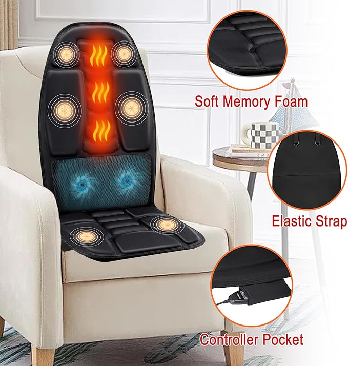 Massage Cushion Bundle with Heat — Full-Body Vibration Seat Massager + Targeted Pad for Back &amp Waist Relaxation Set for Office Chair Home Use or Gifts