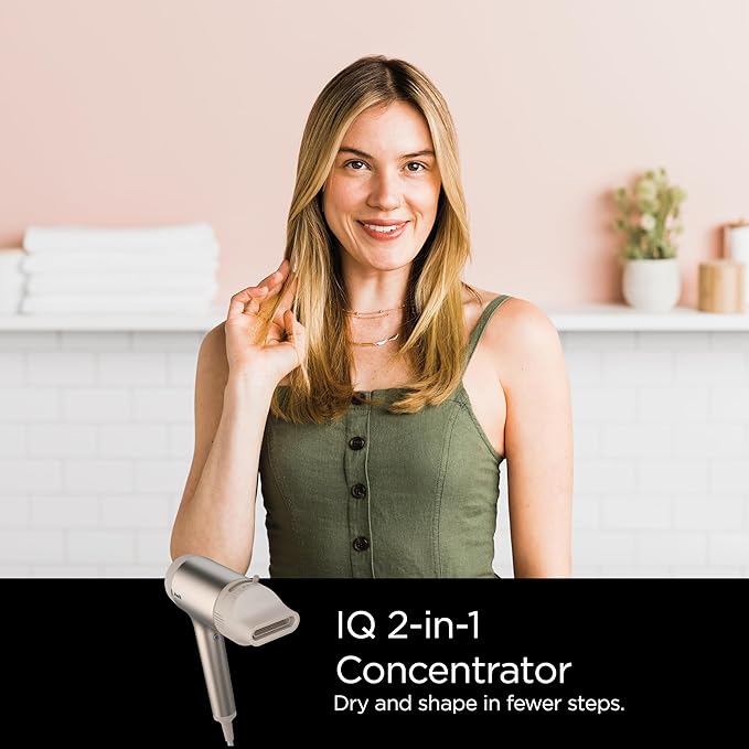 Shark HD112GNBRN HyperAIR Fast-Drying Hair Blow Dryer with IQ 2-in-1 Concentrator and Styling Attachments Auto Presets Rotatable Hot Air Brush No Heat Damage Ionic Matcha