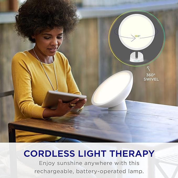 Verilux HappyLight Halo - Cordless LED Light Therapy Lamp with a 360° Magnetic Base &amp Rechargeable Battery for Portable UV-Free Full Spectrum 10000 LUX Light with Adjustable Brightness and Colo