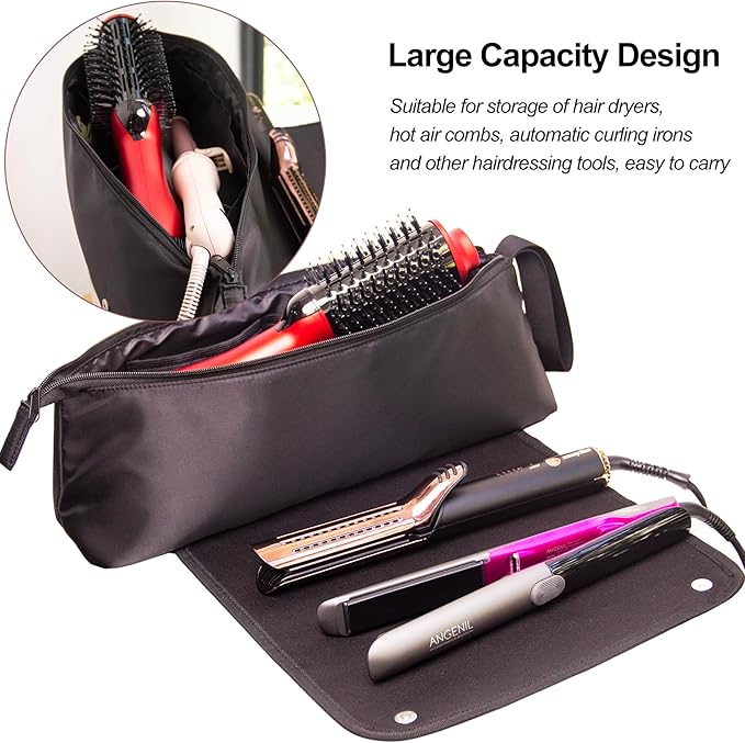 ANGENIL Pro Titanium Flat Iron Hair Straightener and Curler Anti-Scald Dual Voltage with Large Capacity Heat Resistant Travel Bag