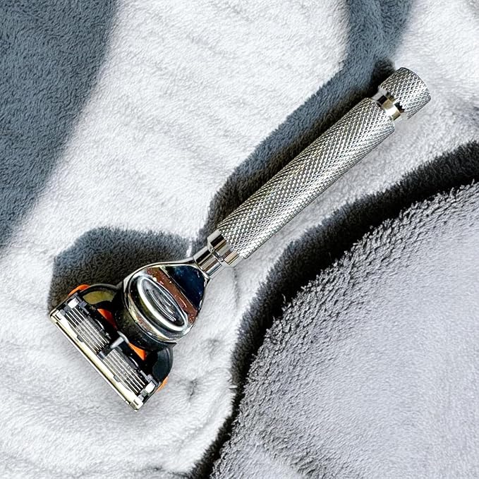 Parker 5-Blade Razor Handle Compatible with Gillette® Fusion® Cartridges – Weighted Metal Handle with Textured Grip for Smooth Tug-Free Shaving | Luxury Men’s Gift | 1 Cartridge Included (CHROME)