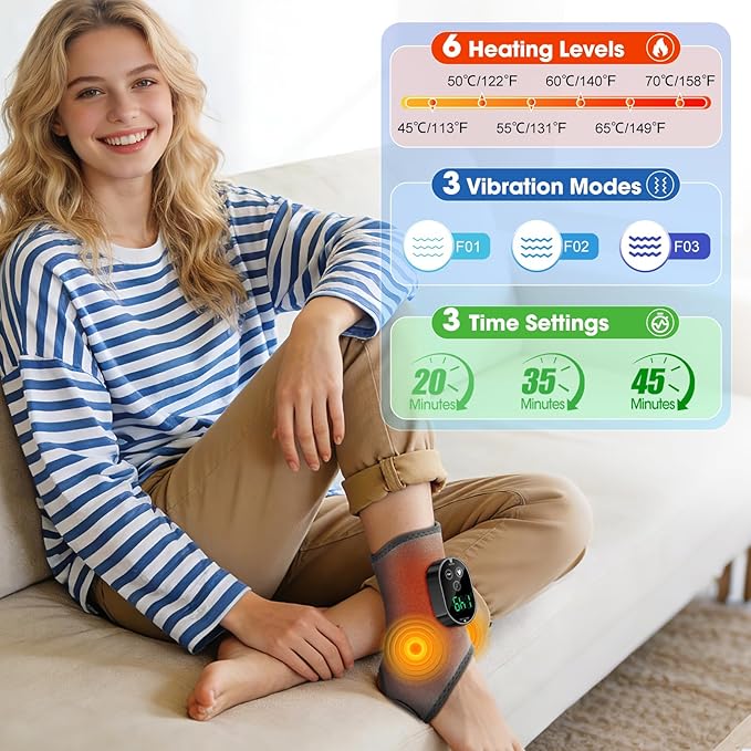 Cordless Ankle Heating Pad Foot Massager with Heat for Pain Relief Ankle Massager for Women and Men Heated Foot Brace Wrap with 6 Heat Levels and 3 Vibration Modes