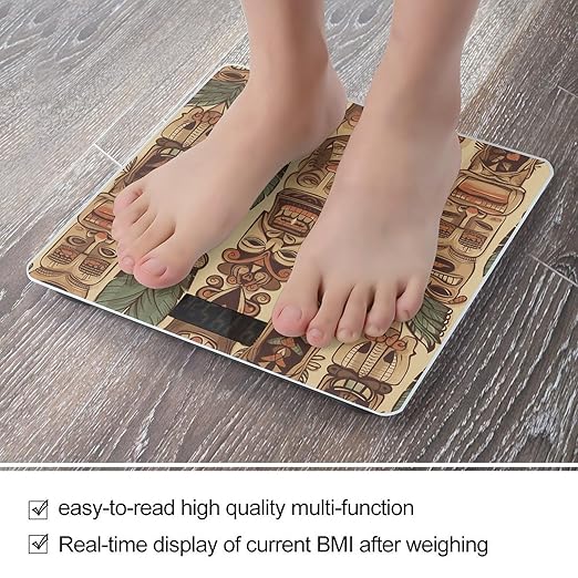 Vintage Aloha Tiki Bathroom Scale Automatic Power On/Off Body Scales LCD Backlight Display Square Digital Scale Rounded Corners Bathroom Scales for Home Bedrooms