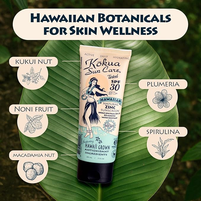 Kokua Sun Care Hawaiian Reef Safe SPF 30 | Zinc Oxide | Tinted Mineral for Face &amp Body | Sun Protection | Water Resistant | Chemical Free | Natural Ingredients