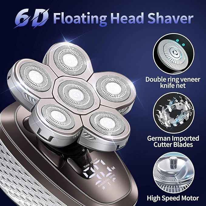 Head Shavers for Bald Men 6 in 1 Smart Sensor Switch Shaver for Men Rechargeable Bald Head Hair Trimmer Floating Heads Beard Electric Razor LCD Display Clipper