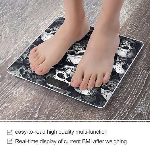 Skulls Pattern Bathroom Scale for Body Weight LCD Display Digital Bathroom Scale Tempered Glass Bathroom Weight Scales Fashion Smart Scales for Home Bedroom 400 Lb