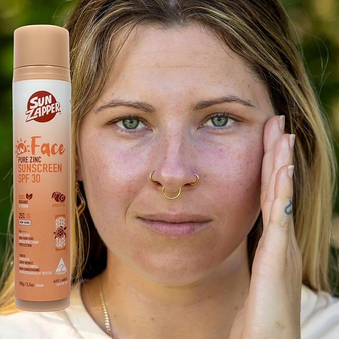 Sun Zapper Face Pure Zinc Sunscreen SPF 30 Tinted – Organic Mineral Sunscreen 25% Non-Nano Zinc Oxide Lightweight Invisible Finish Reef Safe Vegan 100g (3.5 oz) Pump Australian Made