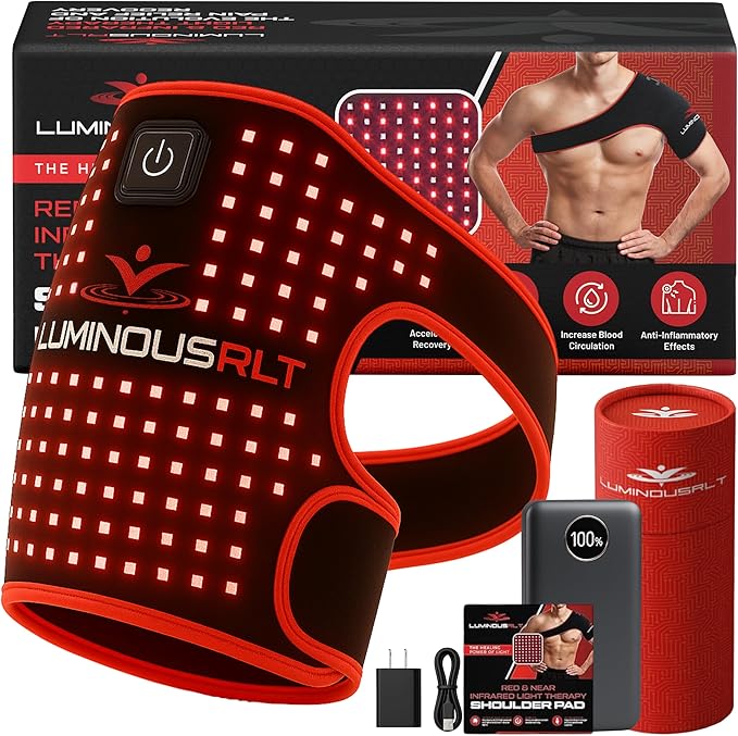 LuminousRLT Red Light Shoulder Wrap – Flexible LED Light Device with Red &amp Near-Infrared LEDs (660nm &amp 850nm) 192 LEDs Auto Shut-Off Adjustable Fit