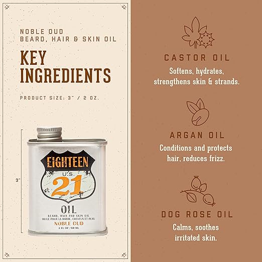18.21 Man Made Hair Skin &amp Beard Oil for Men 4 Scents - Non-Greasy Conditioning Balm with Castor Seed Jojoba and Argan Oils - Premium Tattoo and Mustache Care Products