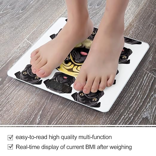 Black Yellow Pug Scale for Body Weight Safe Rounded Corners Tempered Glass Digital Bathroom Scale LED Display 400lb Capacity Weight Scales with High Precision Sensors
