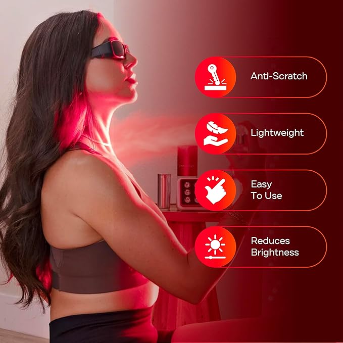 Mito Red PRO Red Light Therapy Glasses with Dark &amp Extra Dark Lenses Eye Protection for Red Light (600nm-900nm) Goggles