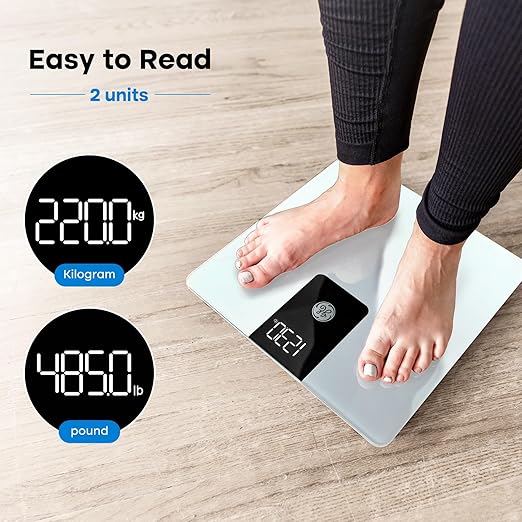 GE Bathroom Scale for Body Weight Digital Weight Scales 500lb Heavy Duty Measuring Device for People Accurate BMI Weighing Machine with Bluetooth White