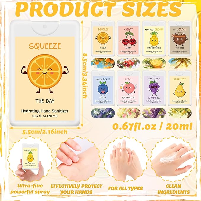 Frienda 24 Pack Funny Pun Hand Sanitizer Spray Bulk Portable Travel Size Mist Hydrating with Scented Essential Oils Mini Positive Gifts for Nurse Week Mother's Day Women Teacher Employee 0.67 Fl oz