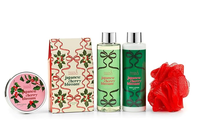 Cherry Blossom Spa Gift Set Bath &amp Body Basket for Women &amp Men | Shower Gel Body Lotion Body Scrub Bath Salt – Mother's Day Gift for Mom