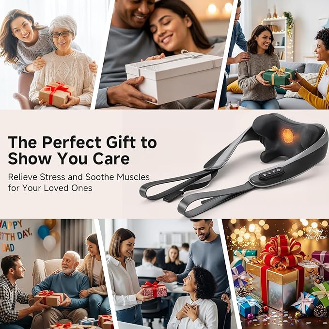 Neck Massager for Pain Relief Deep Tissue Kneading Shiatsu Neck and Shoulder Massager with HeatCordless Massager for Back and Shoulder Pain Gifts for Women Men Home Office Christmas