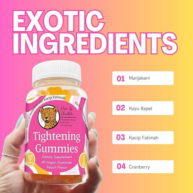 Vaginal Tightening Gummies 2 Month Supply V Tight 60 Vegan Tightener Gummy Vitamins Natural Tightening Pills for Tighter Vag pH Balance Vaginal Health (Peach)