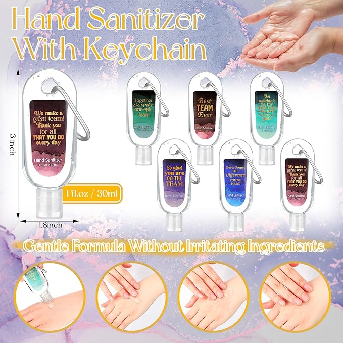 24 Pack Team Appreciation Gift Scented Hand Sanitizers Keychain Mini Hand Sanitizer Gel Bulk 1 oz Travel Size Thank You Gift for Team Coworker Colleague Friend Graduation Party Favors