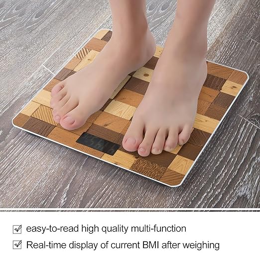 Faux Wood Bricks Weight Scale Large Bathroom Scales Digital Weight with Bright LED Display Non Slip Automatic Weighing Scale Fashion Weighing Machine for Body
