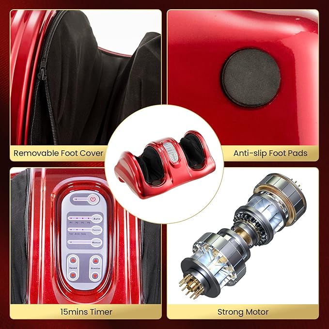 WELLHUT Foot Massager Machine Shiatsu Foot and Calf Massager for Ankle Calf Leg Arm Shiatsu Kneading Rolling Feet Massager Machine Gifts for Men and Women Red