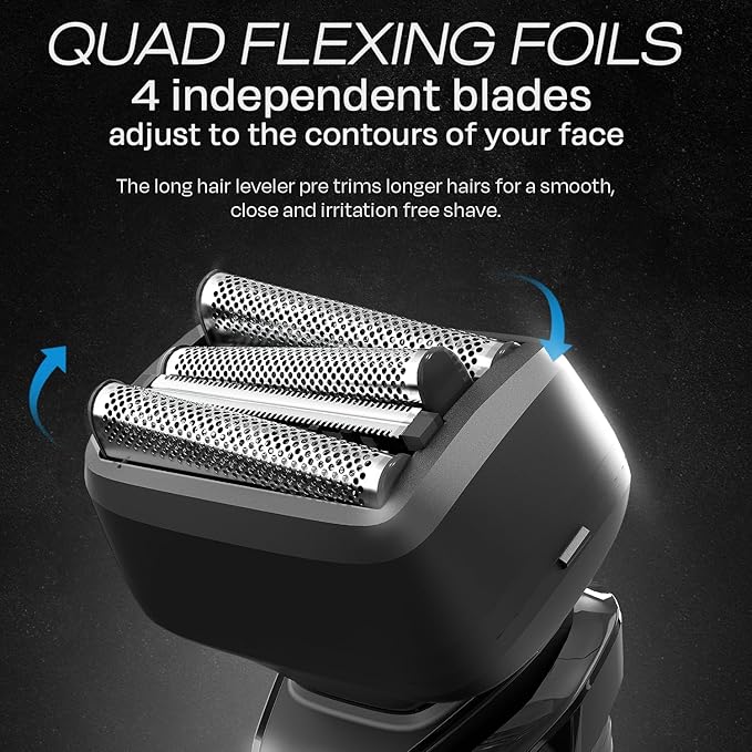 HUMMINGBIRD MK7 Premium Foil Face Shaver Four Blade Foil Shaver with Long Hair Leveler Electric Razor for Men Waterproof Wet &amp Dry Shave Cordless USB-C Rechargeable LED Display Travel Case