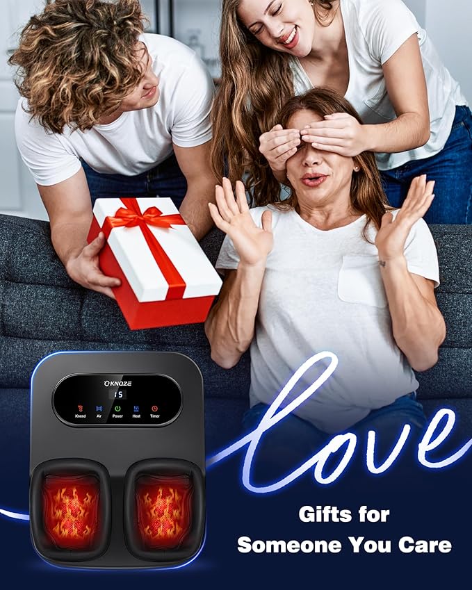KNQZE Foot Massager with Heat and Remote Shiatsu Deep Kneading Feet Massager for Plantar Fasciitis &amp Neuropathy Foot Warmer Gifts for Mom Women Men Dad Fits Up to Men Size 12