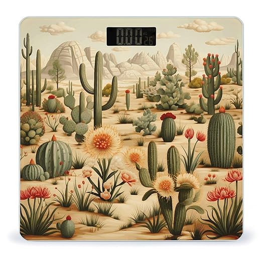 Cactus and Other Patterns Scale for Body Weight Highly Accurate Digital Bathroom Scale Sturdy Tempered Glass Weighing Scales with LCD Display Fashion Body Fat Smart Scales 400lb