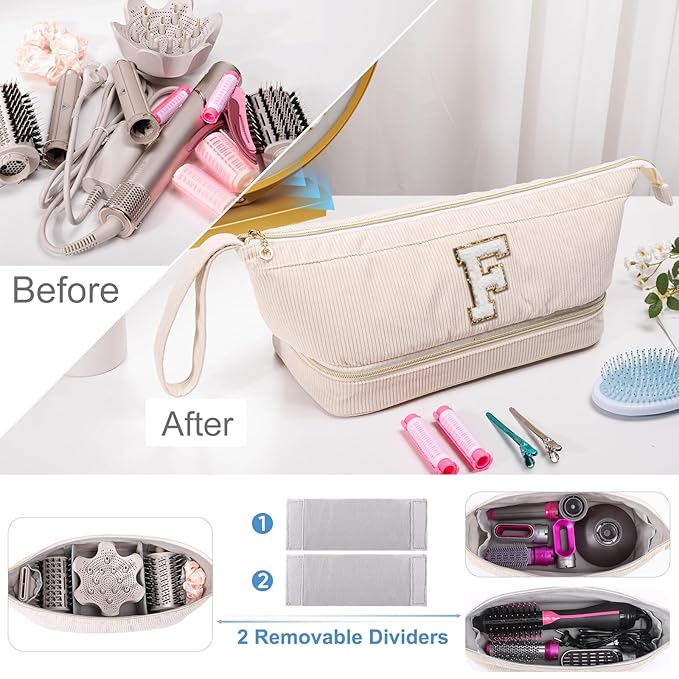 Initial Personalized Hair Dryer CaseDouble-Layer Hair Tools Travel Carrying Case for Shark FlexStyle with Hair Dryer Bag- Hair Air Wrap Dryer Case Flat Curling Iron Travel Organizer Gift