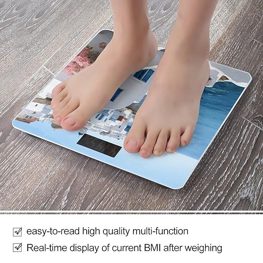 Flowers and The Sea Smart Scale for Body Weight Digital Bathroom Scale Toughened Glass Weight Scale with Large LCD Backlight Display High Precision Scales Weighing Machine