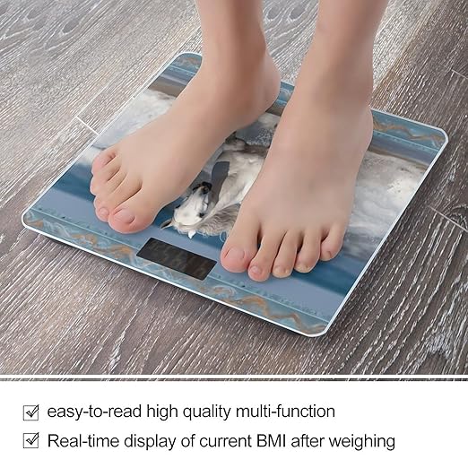 White Horse Running on The Sea Bathroom Scale Large LCD Backlight Display Digital Scale Rounded Corners Body Scales Automatic Power On/Off Bathroom Scales for Home Bedrooms
