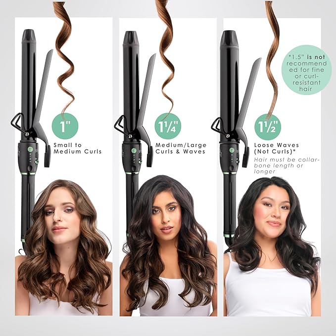 MINT Professional Extra Long Hair Curling Iron 1 1/4 inch | 2-Heater Ceramic Barrel that Stays Hot | 1.25 Inch Hair Iron Curler for Medium to Large Curls | Travel-Ready International Dual Voltage