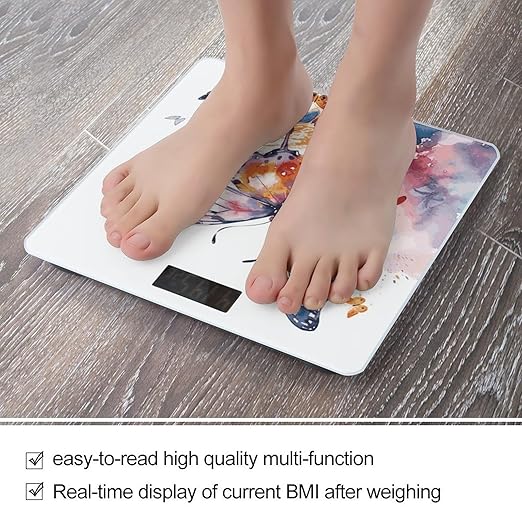 Watercolor Butterfly Bathroom Scale Ultra-Bright Liquid Crystal Screen Weight Scale Accurate Bathroom Body Scales for Body Weight Bathroom Pet Home Bedroom Gift-Giving