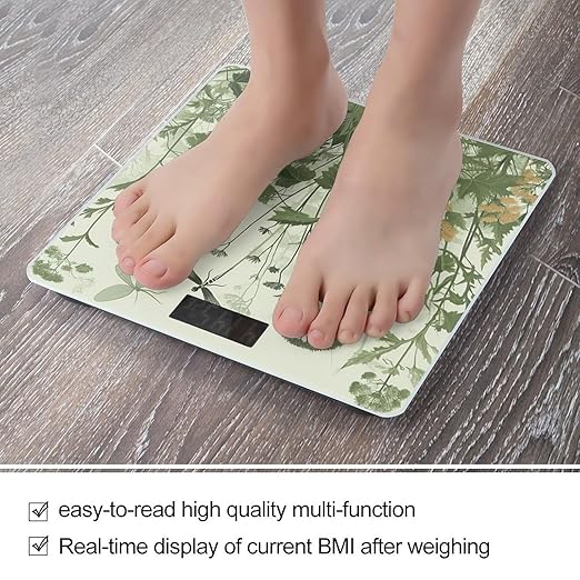 Foliage and Herbs with Dragonflies Winged Bathroom Scale for Body Weight LCD Display Digital Bathroom Scale Tempered Glass Bathroom Weight Scales Fashion Smart Scales for Home Bedroom 400 Lb